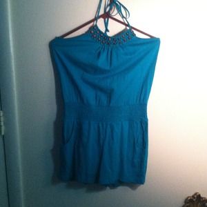 Blueish green halter top romper