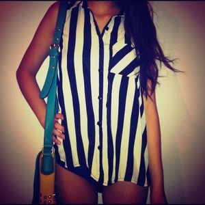 Reduced!Black & white striped button shirt