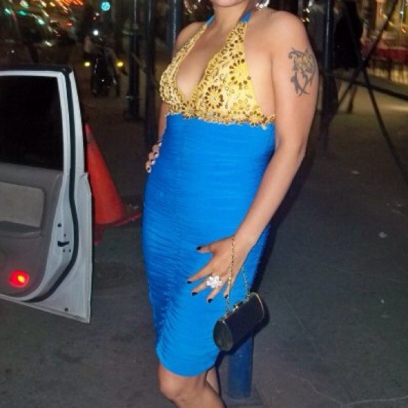 Beautiful blue spandex dress prom wedding club