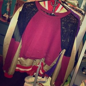 Half lace crew neck/crop top