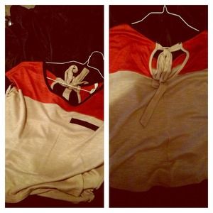 Orange tan and blue shirt