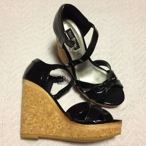 WHBM black wedge sandals