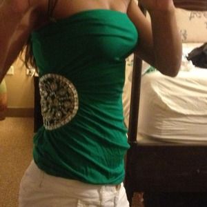 Bebe green tube top with sequins