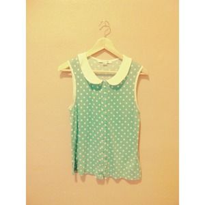 🚫RESERVED🚫polka dot mint Peter Pan collar top
