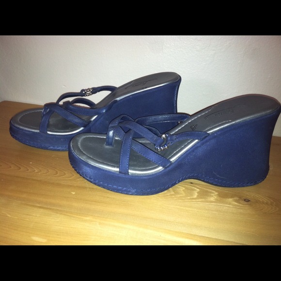 Blue wedge sandals. Reduced to $8