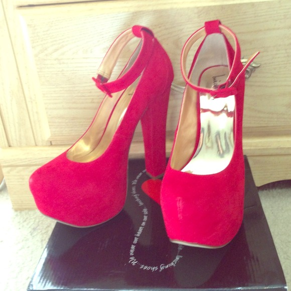 Red velvet platform heels