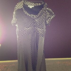 Black silk dress w cream colored polka dots