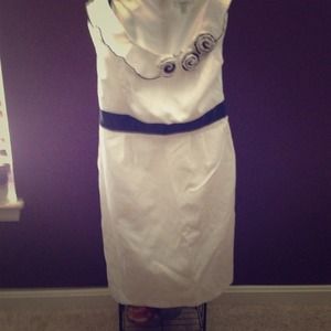 White dress w black ribbon accent