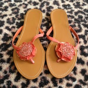 ✋SOLD✋Coral rhinestone and crystal studded sandals