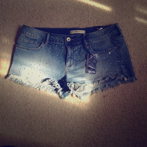 Studded sparkle fray hem shorts low rise