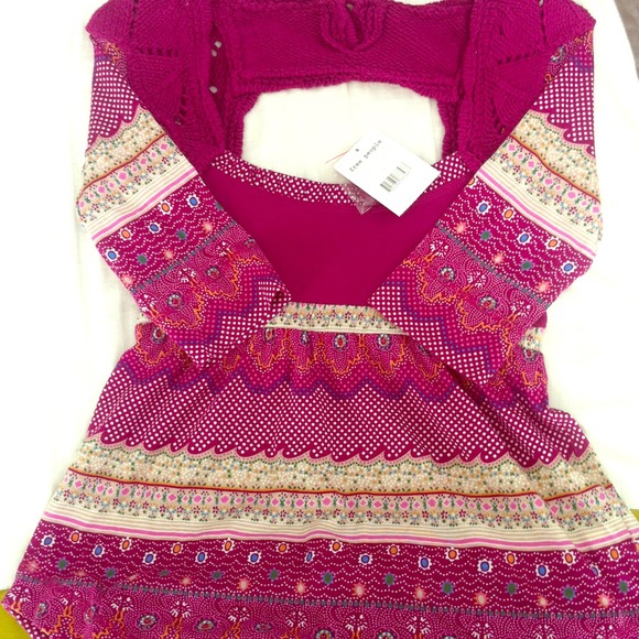 Free people print/crochet top