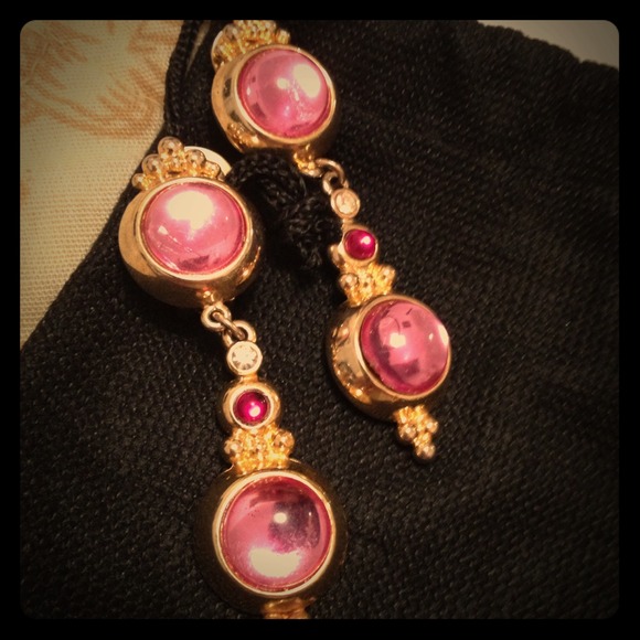 Vintage drop down earrings with pink crystals
