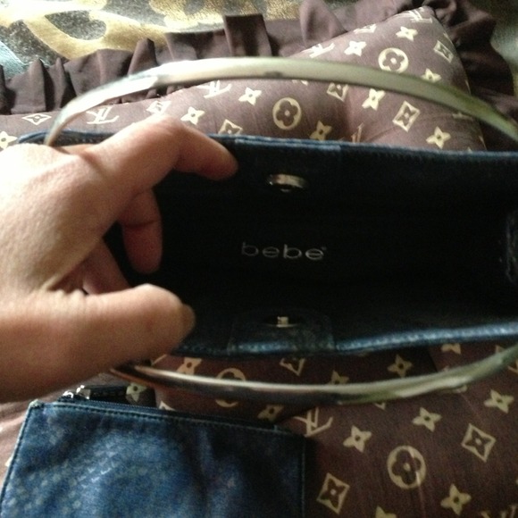Bebe denim silver loop handbag with coin purse - Picture 2 of 3