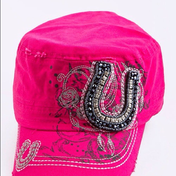 Military pink embellish hat