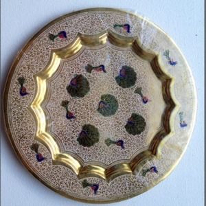 Decorative Brass Plate with Peacock Motif (white)
