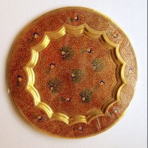 Decorative Brass Plates w/ Peacock Motif (Orange)