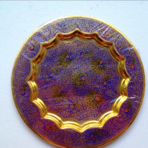 Decorative Brass Plates w/ Peacock Motif (Purple)