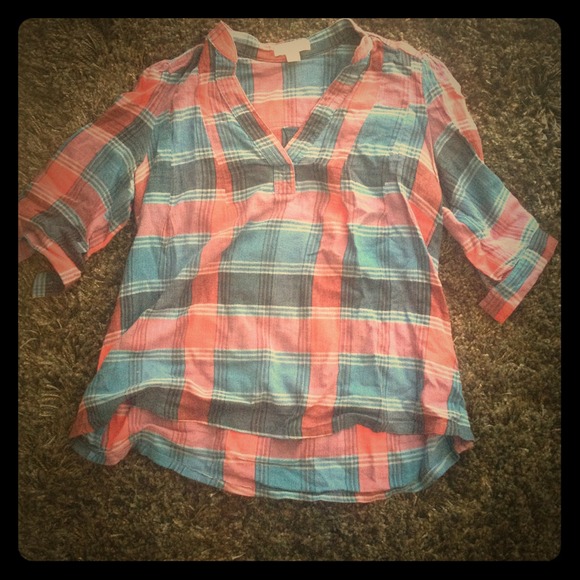 Blue and red plaid 3/4 top
