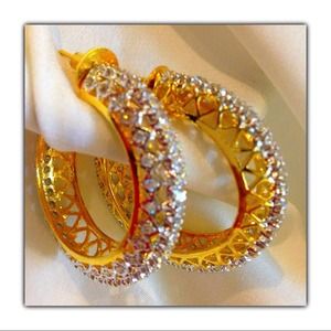 Glamour Gold & White Diamond Hoop Earrings
