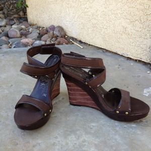 Change by Charles David Ankle-Strap Brown Wedges