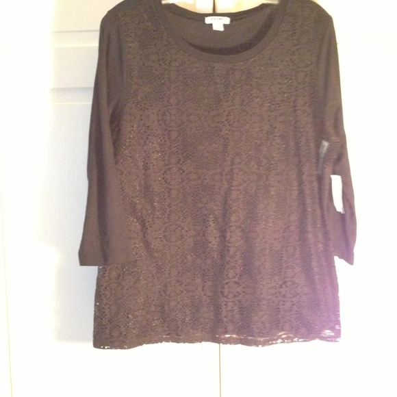 Black lace/cotton 3/4 shirt