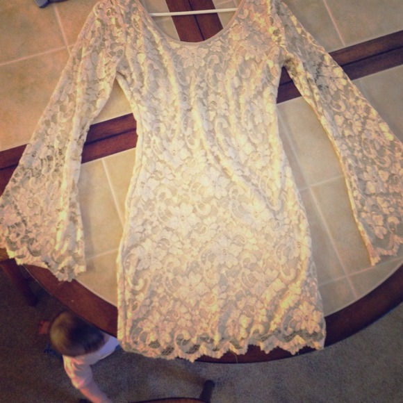 Beige evening flower lace dress