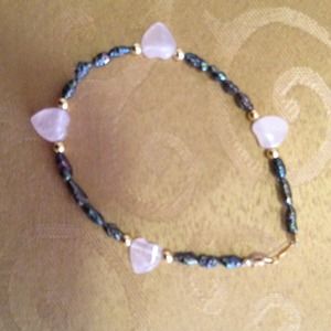 Handmade grey pearl and rose quartz heart bracelet