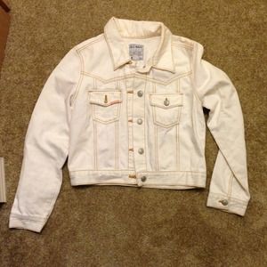 White jean jacket with golden stitch