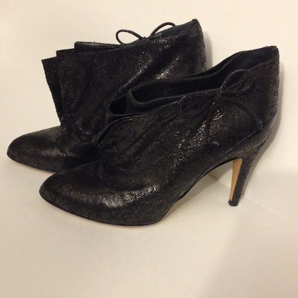 Bebe Black Leather Ankle Stiletto Boots 38 8