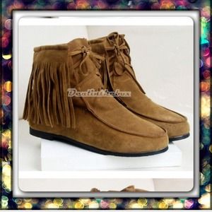 Camel soft tassel lace up ankle boots