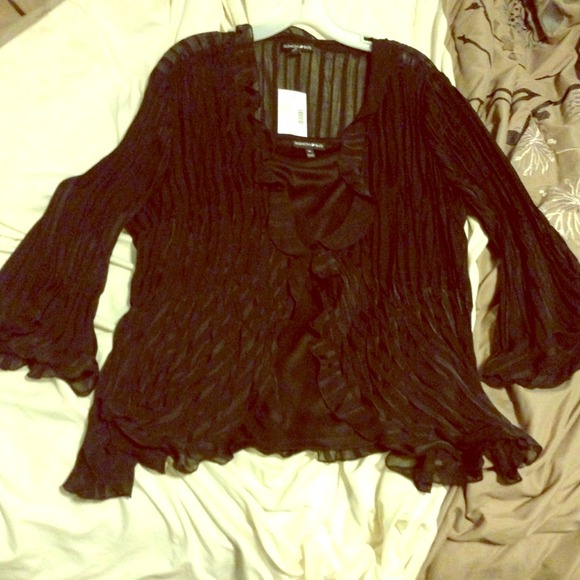 Fashion Bug Tops - @Bundle@ Sheer striped cardigan with  black tank