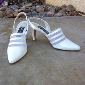 Stuart Weitzman White Closed-Toe Sling Back Pump