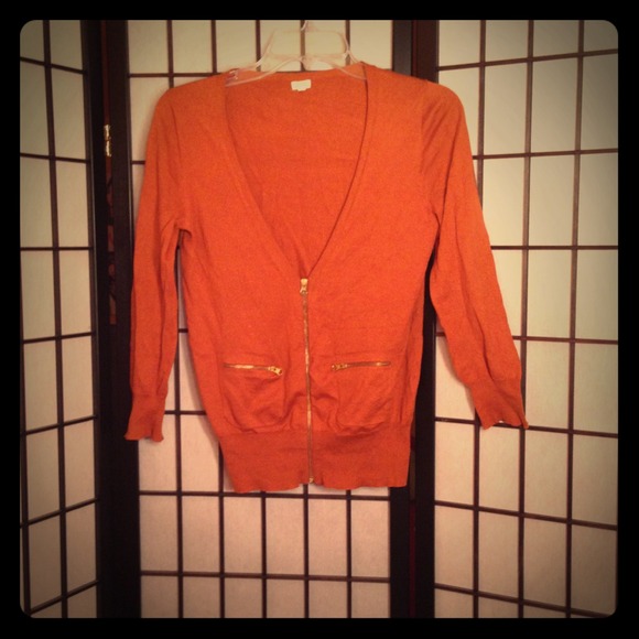 J.CREW 3/4 length pumpkin colored zip up cardigan
