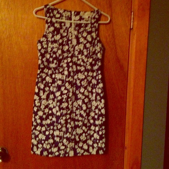Blue sundress with white floral print.