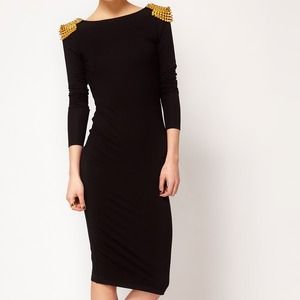 Black midi Spike shoulder dress/ Never Worn