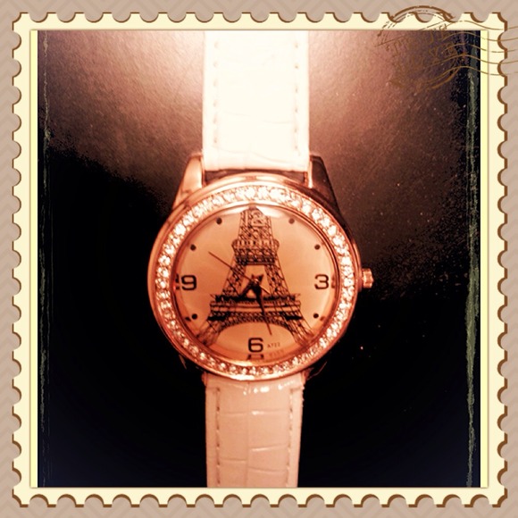 ❌Traded❌White and gold Eiffel Tower watch
