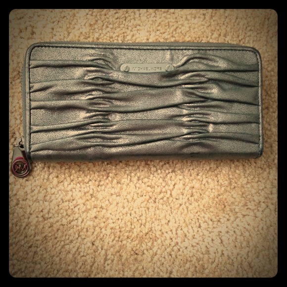 Michael Kors gun metal zip around wallet
