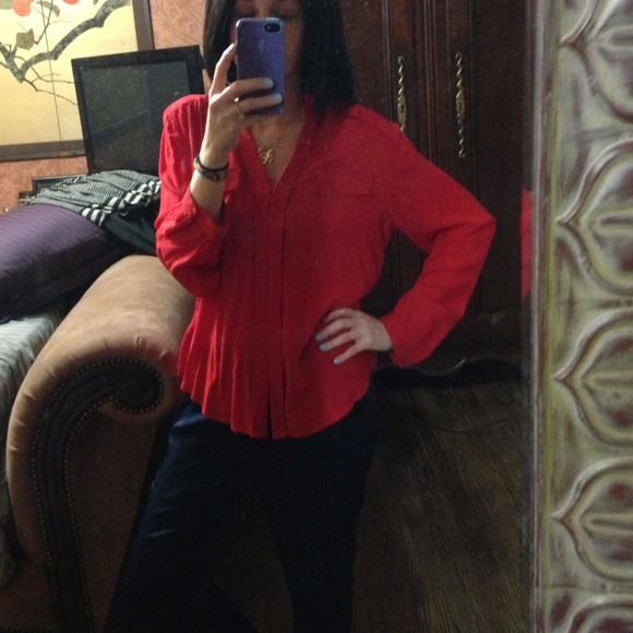Bright red flowy shirt