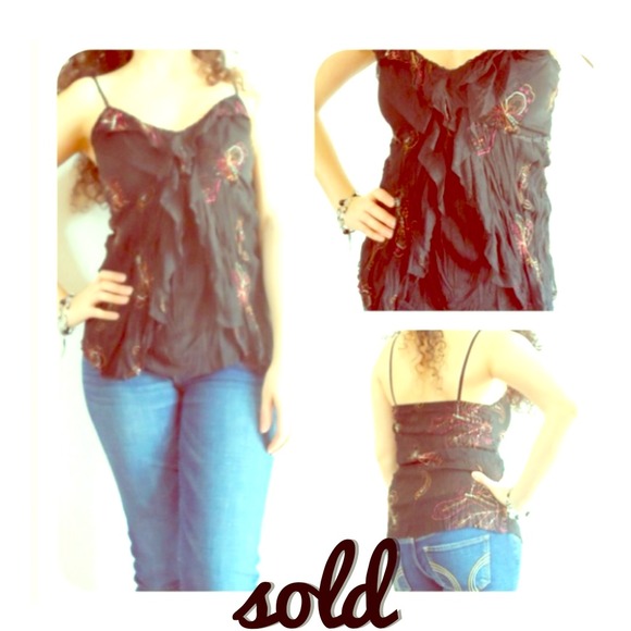⬇Final reduce!💗cute ruffled chiffon black tank!!!