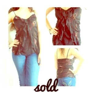 ⬇Final reduce!💗cute ruffled chiffon black tank!!!