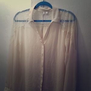 cream button up with lace detail