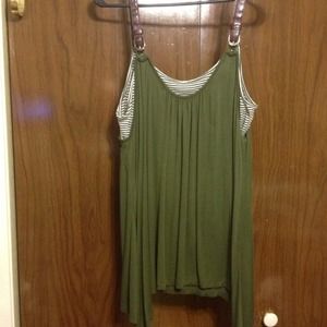 Forest green tank top with leather buckle straps