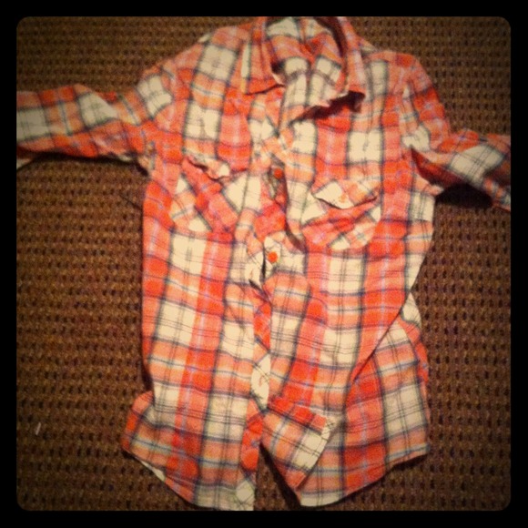 Thin plaid button up! Cute spring colors! - Picture 1 of 2