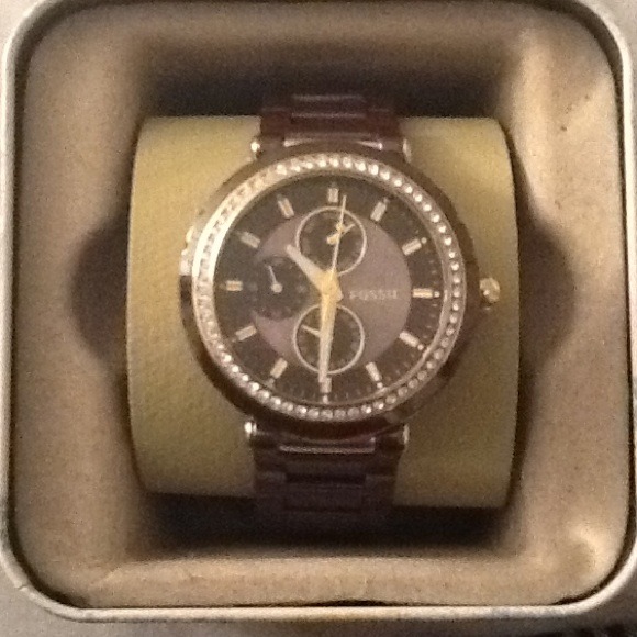 Brown Fossil ceramic watch with tags