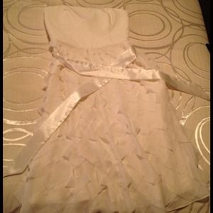 Strapless white silk dress