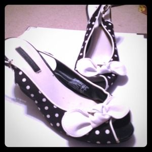 White and Black Polka Dot Heels