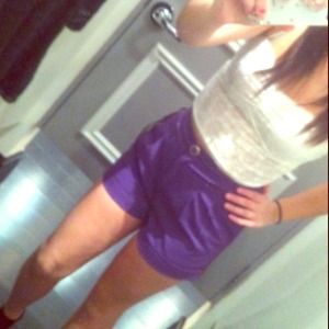 F21 purple high waisted shorts&white lace crop top