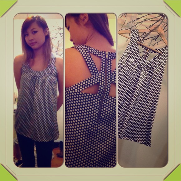 Brown polka dotted polyester tank top!