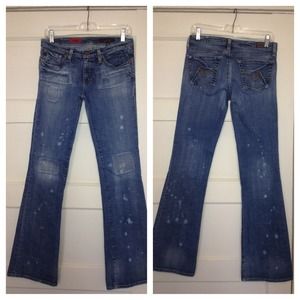 AG Bootcut jeans medium wash patches acid denim
