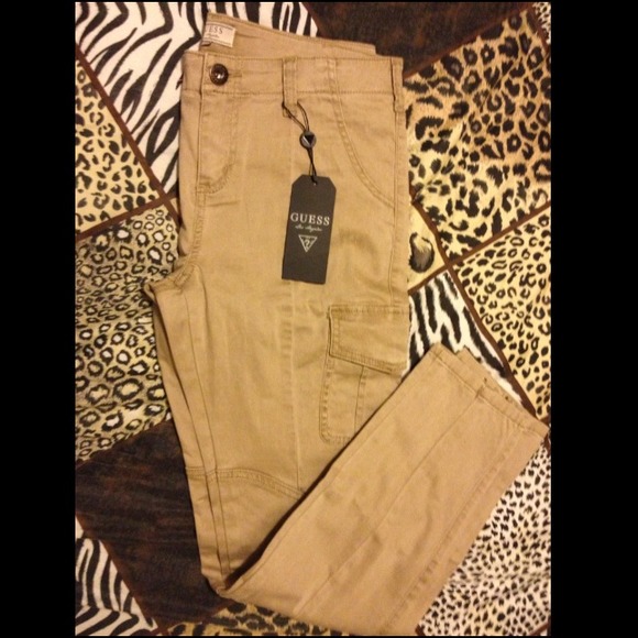 Tan Guess Cargo Pants w/ zippers